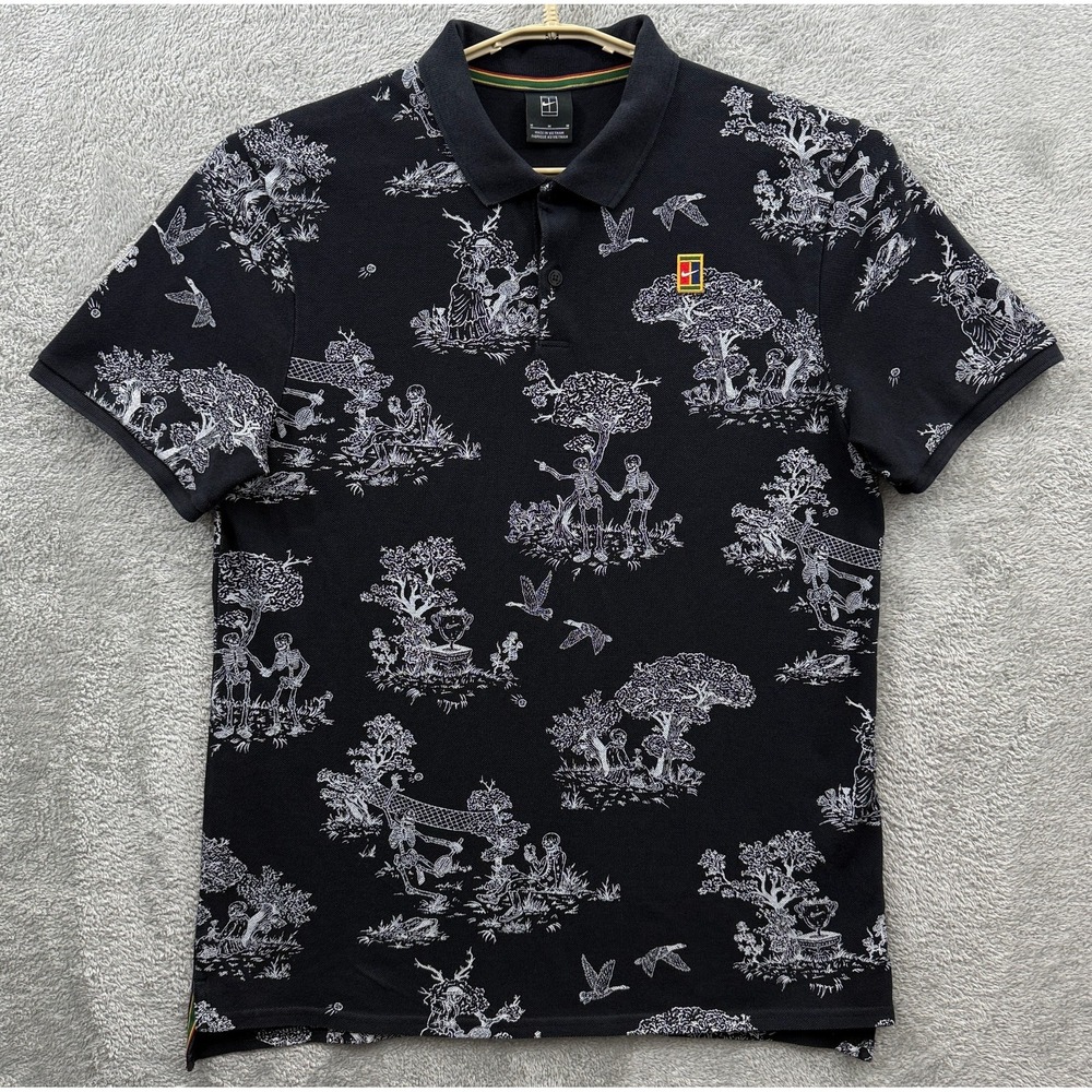 Nike x Andre Agassi Polo Shirt Mens Medium Black Skeleton Challenge Court Tennis